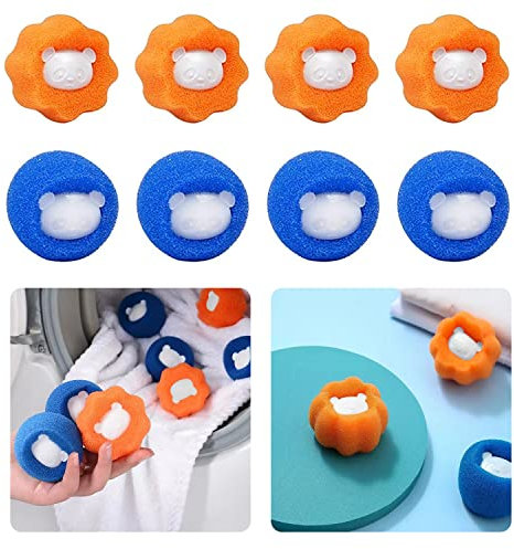 Ezydka 8 Piezas Bolas Esponja Lavadora, Pelos Animales Lavadora, Bolas Quitapelos Lavadora, Recoge Pelos para Lavadora, Recogedor de Pelo para Lavadora para Eliminar el Pelo de la Ropa y Las sábanas