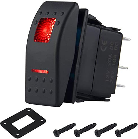 RUNCCI-YUN 12V-24V KFZ schalter,schalter 12v wasserdicht,wippschalter 12v Auto Kippschalte mit Installieren panel LED Licht +DIY Aufkleberetiketten für Auto RV Marine Boot Wohnmobil (Red)