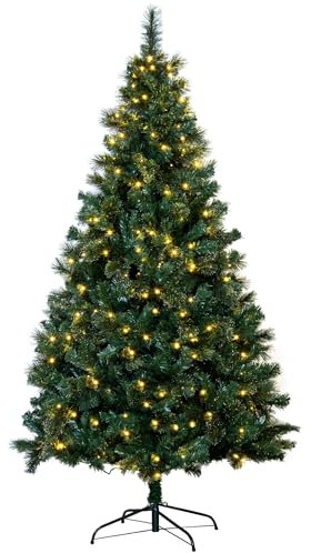 Christmas Tree World | 8ft Artificial Pre-lit Majestic Dew Pine | Natural and Realistic Look with Bushy and Luxury Quality PVC Tips | Easy to Assemble and Take Down | 122cm Diameter