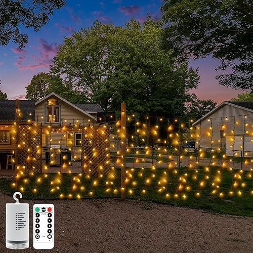 CCILAND Weihnachtsvorhang-Lichter, batteriebetrieben, 4 m x 1 m, 200 LEDs, für den Außenbereich, grüner Draht, Vorhang-Lichterkette mit Fernbedienung, warmweiß, für Hochzeit, Party, Dekor