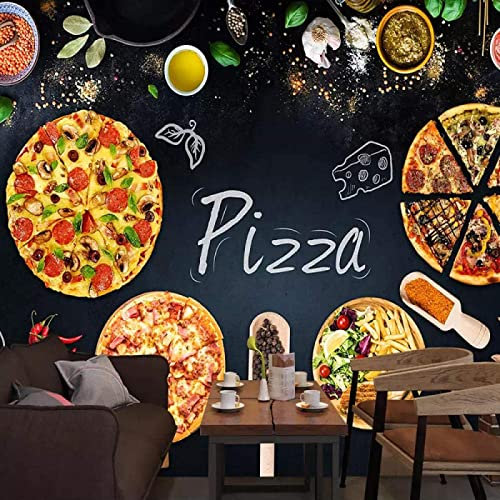 GIVLWF Pizza Shop Tableau noir mural photo papier peint, toile de fond de restaurant, peinture murale murale pour chambre à coucher, salon, décoration d'intérieur 400 x 280 cm