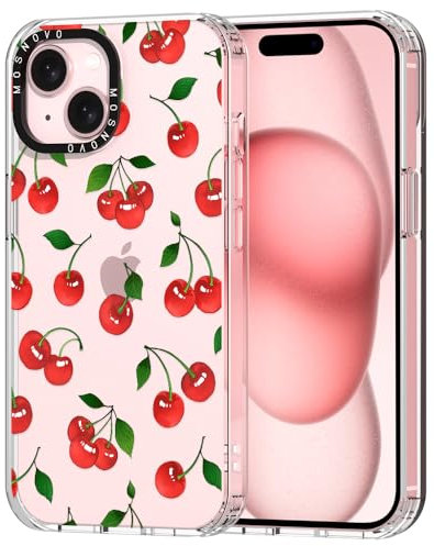 MOSNOVO für iPhone 15 Hülle – Durchsichtige, schlanke, stoßfeste TPU+PC-Handyhülle, [6,6 Fuß Fallschutz/Anti-Abziehen] - Süße Kirsche