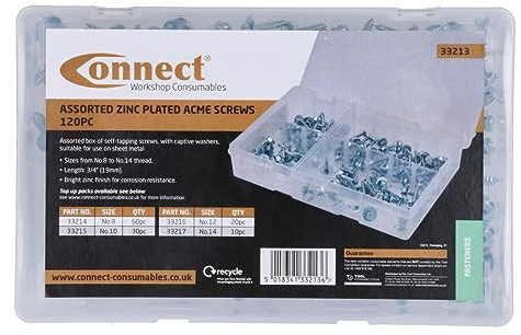 Connect 33213 Assorted Zinc Plated Acme Screws 120pc