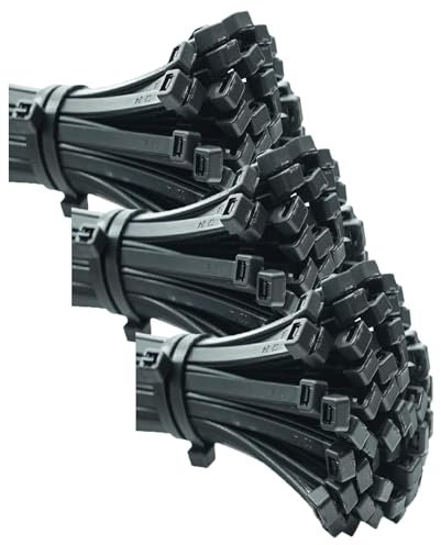 ERKO 100 unidades de bridas para cables profesionales 400 x 4,8 mm soporte para cables Soporte de brida para cables en negro, resistente a temperatura (Paquete de 3)