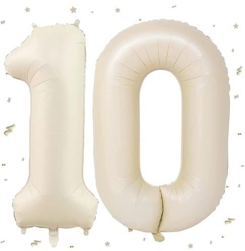 WOIRROIP Luftballon 10. Geburtstag Beige, XXL Riesen Creme Folienballon 10 für Frauen,40 Luftballon 10. Geburtstag,Zahlen 1 und 0 Folienballon für 10 Jahre Geburtstagsdeko Jubiläum Party Dekoration