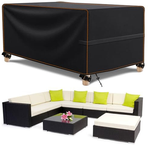MUPAS Abdeckung Gartenmöbel Wasserdicht Winddicht Schwerlast 420D Oxford Gewebe Verbessertes Abdeckplane Gartenmöbel für Outdoor-Sofa Gartentische, Stühle und Möbelsets 350 x260 x90cm