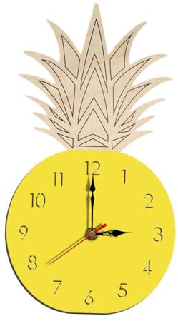 Fenteer Ananas-Obst-Wanduhr, Wanddekoration, leise, leise, dekorative Uhr im nordischen Stil für Küche, Büro, Heimdekoration, Gelb