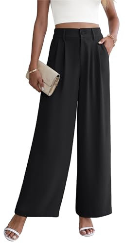 Yommay Damen Hose Elegante Lässig Baggy Sommerhose Leicht Bequem Business Hosen Anzughose mit Taschen,Schwarz,S