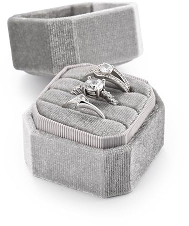 Papten Exquisite Samt Hochzeit Ring Box 3 Slot Ring Geschenk Box Geschenkboxen für die Verlobung (Grau)