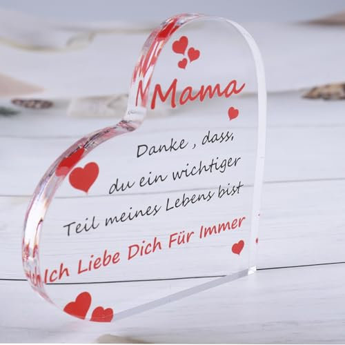 ALEGRE Geburtstagsgeschenk für Mama,Muttertagsgeschenk Acryl Deko Geschenke für Mama von Tochter Sohn,Mama Geschenk,Herz Geschenk für Mama Zum Geburtstag,Mutter Geschenk 10x10x1cm