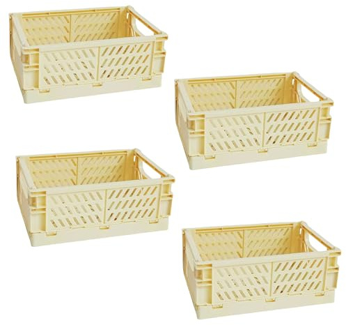 EURXLQ 4 Stück Gelb Klappbox 25×16×10cm,Klappkiste Körbe Aufbewahrung Zusammenklappbarer Tragbar Aufbewahrunskisten Bunt aufbewahrungskiste Geeignet für Küche,Bad,Büro,Schlafzimmer
