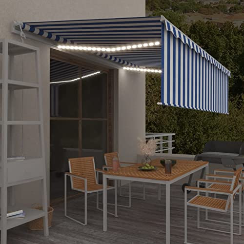 ZEYUAN Auvent automatique pour jardin, auvents de jardin, auvents pour balcon, auvents pour patio, terrasse, auvents pour fenêtres, bleu et blanc, 5 x 3 m