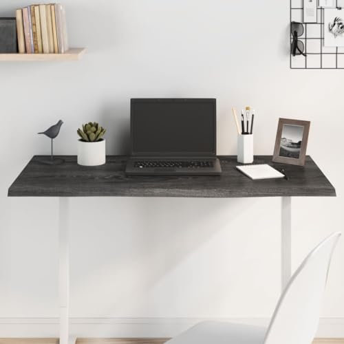 CIADAZ Tischplatte Dunkelgrau 100x50x2 cm Massivholz Eiche Behandelt, Arbeitsplatte, Holzplatte, Schreibtischplatte, Waschtischplatte, Küchenarbeitsplatte