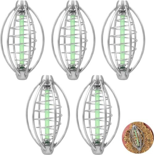 Oriental eLife 5 Pcs Angeln Inline Feeder Set, Futterkörbe,Angeln Köder Feeder Korb, Edelstahl Angelkäfig, Multifunktionale tragbare Feeder Köder Werkzeuge
