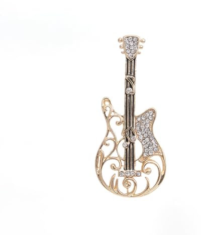 GamTelightpe Broche Guitare dorée Zircon Brillant pour Vêtements et et Écharpes et Sacs Cadeaux pour Femmes et Hommes Or
