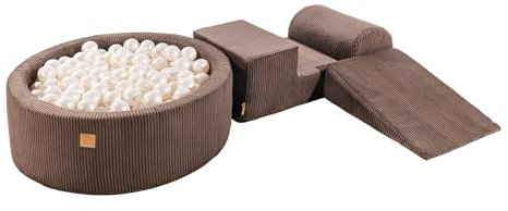 MEOWBABY Schaumstoff Bausteine Kinder mit Bällebad 90x30cm – Softbausteine Baby – Softbausteine XXL für Kinder – Baby Klettern Indoor – Schaumstoffklötze für Spiel, Cord, Braun