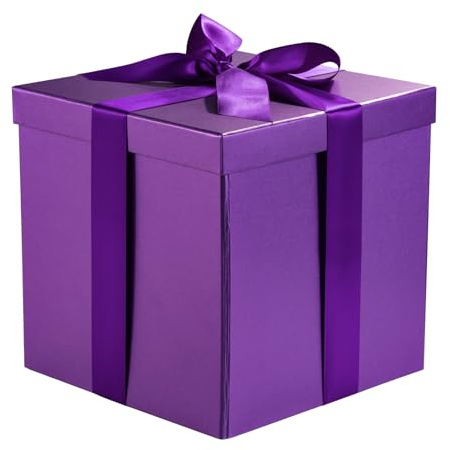 RUSPEPA mittelgroße Geburtstagsgeschenkbox mit Deckel, Schleife und Seidenpapier, zusammenklappbare Geschenkbox – 1 Stück, 25,4 x 25,4 x 25,4 cm, lila