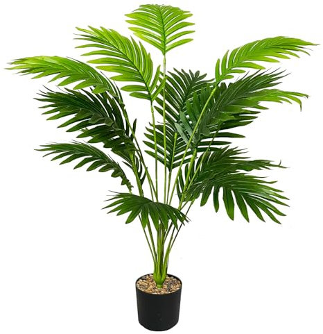 Zelihrdu Artificial Areca Palm Plant Silk Fake Potted Faux Tree in Pot for Indoor Outdoor Modern Decoration House Living Room Home Decor Wedding Office Floor Garden (31 Green)