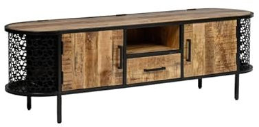 Meuble TV 160cm 1 tiroir 2 portes en bois de manguier et métal - SLIDE -