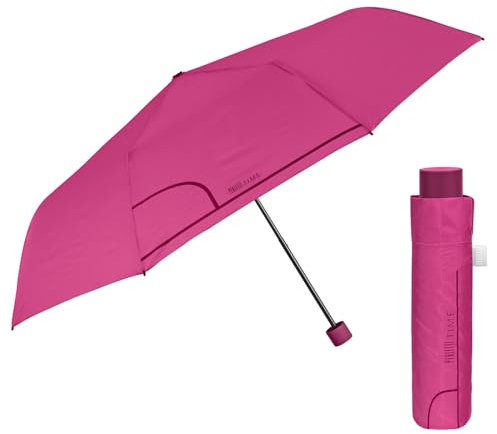 PERLETTI Regenschirm Kompakt Handtasche für Damen - Taschenschirm Manuell für Frauen Mädchen - Damenschirm Regen Schirm Sturmfest Leicht Mini - Durchmesser 97 cm (Dunkelrosa)