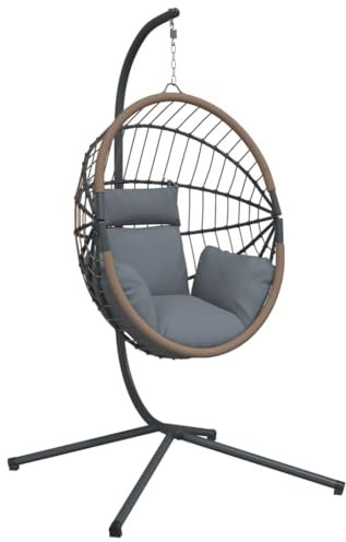 vidaXL Hängesessel, Hängestuhl Ei-Design mit Ständer, Eierstuhl für Wohnzimmer, Schaukelsessel Eiersessel, Modern, Hellgrau Rattan Stahl