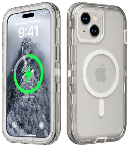 Follaroma for iPhone 15 Plus Case, Compatible with MagSafe, Dual Layer Transparent Magnetic Phone Cases, Heavy Duty Shockproof and Anti-Drop Protective Cover for iPhone 15 Plus, 6.7'', Gray