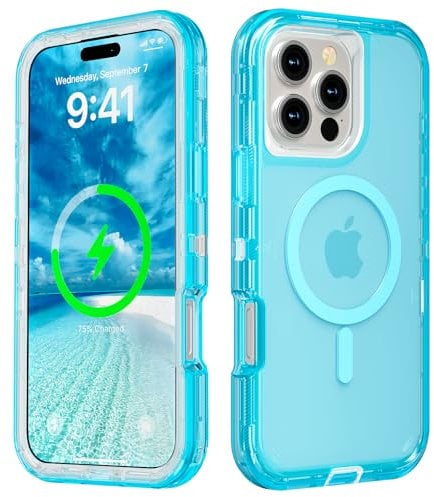 Follaroma for iPhone 16 Pro Max Case, Compatible with MagSafe, Dual Layer Transparent Magnetic Phone Cases, Heavy Duty Shockproof and Anti-Drop Protective Cover for iPhone 16 ProMax, 6.9'', Blue