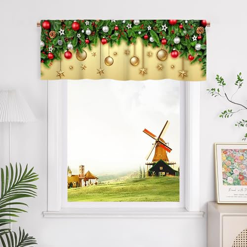 CORLIF 1 Stück Scheibengardinen Blickdicht Küchengardinen Modern Kurzstores für Weihnachten Fenstergardinen kurz für Wohnzimmer, Badezimmer Breite/Höhe 175/55 cm