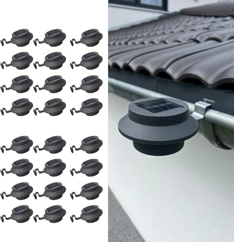 BURI 24 Stück Anthrazit Dachrinnen Solarleuchten Wandleuchten Wegeleuchten Außenlampe LED Solarleuchten IP44 für Dekor Zaun Straße Garten Terrasse Dachrinne Regenrinne