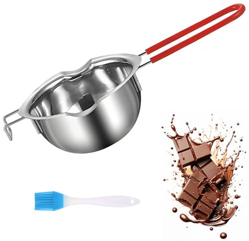 GIONAR Stainless Steel Double Boiler 480ml Chocolate Melting Pot Set, Heat-Resistant Handle for Chocolate, Wax, Butter, Cheese, Candle Making, Chocolate Melter Kit with 1 Silicone Split Oil Brush