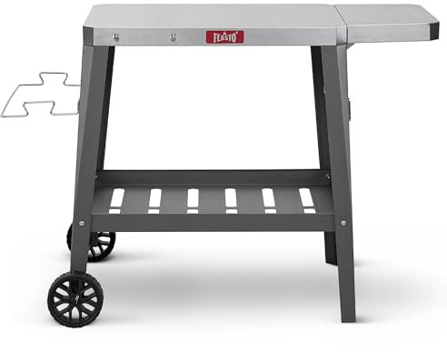 Feasto Outdoor Grill Cart, Pizza Oven Table with Wheels, Stainless Steel Countertop with Foldable Extension Table, Versatile Food Prep Grill Cart for Outdoor BBQ Cooking Gathering