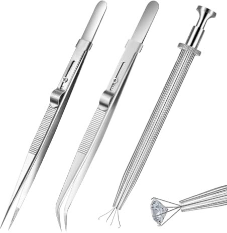 3Pcs Piercing Ball Grabber Tool Set, Stainless Steel Jewelry Locking Tweezers Diamond Holder Pick up Tool for Changing Piercing Balls Jewelry Screws Tiny Objects IC Chip Electronic Components