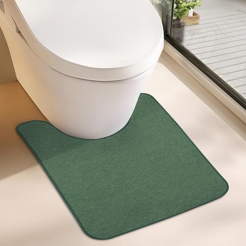 Bosap Toilet Rugs U Shaped Bathroom Rug,Machine Washable Non Slip Quick Dry Super Absorbent Ultra Thin Toilet Mats for Bathroom Toilet.Green,1'8x2'(20x24inch)