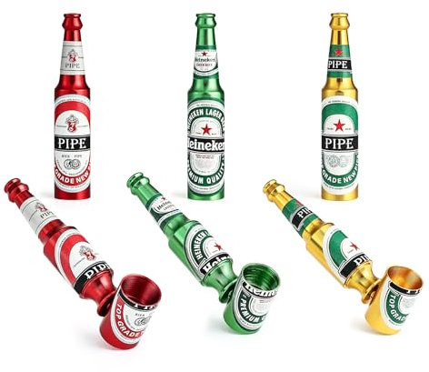 Joyoldelf Mini Metall Tabakpfeife 3er Set – Bierflaschen Design, Leicht, Tragbar & Pflegeleicht, Geschenk für Sammler und Anfänger