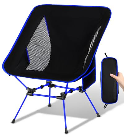 Trongle Ultra Lightweight Camping Chair for Adults, Portable Camping Chairs with Pocket & Carry Bag, Compact Heavy Duty Folding Chairs for Travel, Backpacking, Hiking, Picnics, Fishing (Blue)