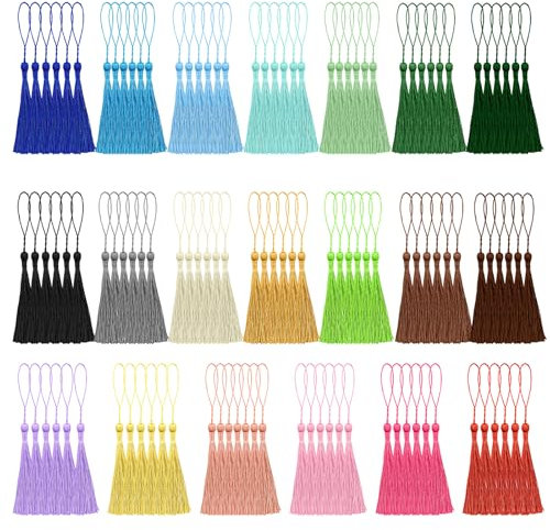 NACHLYNN 120 Stück Lesezeichen Quasten 13 cm/5 Zoll Mini Quasten 20 Farben Handgefertigtes Quasten Für die Schmuckherstellung Schlüsselanhänger mit Schlaufen Kleiderdekoration DIY-Bastelzubehör