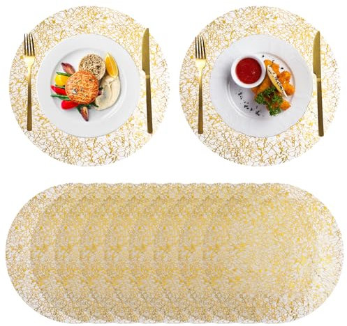 URROMA 50 Stück goldene Mahlzeit-Matten, Einweg-Essmatte, Goldfolie, Tüll, runde Kissen, Glitzer, Goldfarbene Tischsets für Hochzeit, Party, Bankett, Dekoration