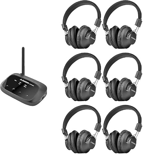 Avantree Quartet 2 – Bluetooth-kompatibles kabelloses Gruppen-Listening-Bundle mit 4 Kopfhörern & 1 Sender + 2 Zusatzkopfhörern, ohne Lip-Sync-Verzögerung, ideal für TV, Silent Disco und mehr