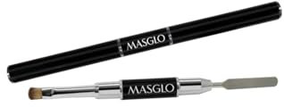 Masglo Pincel Doble de Acrílico Acrygel | Espátula Metálica y pincel | Construcción de Extensión de Uñas en Acrílico - Pincel con Cuerpo en Madera | Filamentos 70% Kolinsky y 30% Nylon