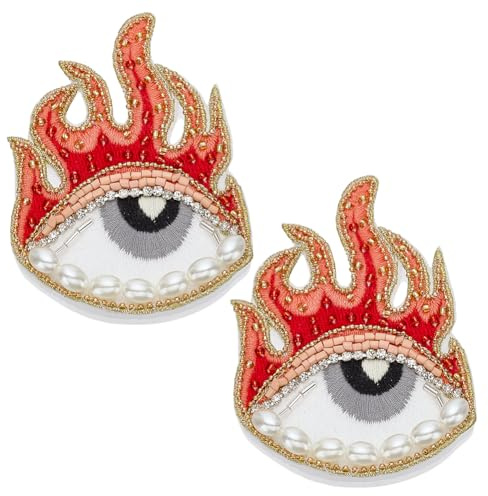 INFUNLY 2 Stück Flammen Böse Augen Perlenflicken Für Kleidung Strass Flicken Mit Bösem Blick Kristall Aufnäher Zum Aufnähen Perlen Applikation Flammen Böse Augen Stickerei DIY Funkelnde Applikation