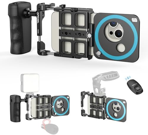 APEXEL Universal Phone Video Rig Kit, Stabilizzatore Video per Smartphone con Scatola di Ricarica da 2500 mAh, Bluetooth Magnetico,Filettatura 67/37/17 mm, Compatibile con Telefoni iPhone e Android