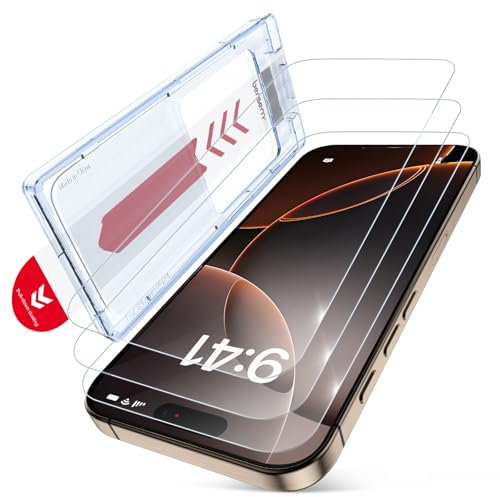BERSEM Pack of 3 for iPhone 16 Pro 6.3 Inch Screen Protector + Camera Lens Protector, Tempered Glass Screen Protector with Custom Installation Tray, Shatterproof Military Standard, HD Clear