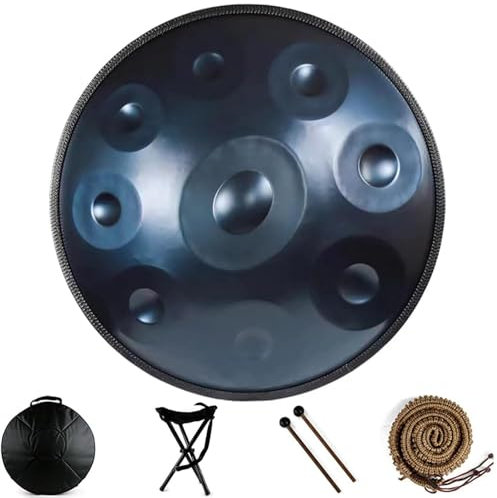 Handpan Instrument, 9 Töne 22 Zoll Zungentrommel Stahltrommel In D-Moll Kurd, Harmonic Percussion,Trommelständer Für Sound Healing, Meditation, Yoga