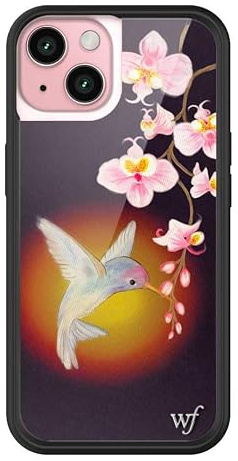 Wildflower Schutzhüllen – kompatibel mit Apple iPhone 15, schützender schwarzer Stoßfänger, 122 cm Falltest-Zertifiziert, Kleinunternehmen in Frauenbesitz, Kolibri – Vogel, Natur, Rosa, Blumenmuster