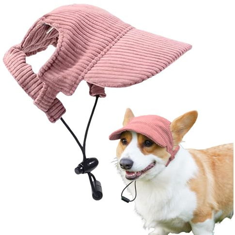 Casquette De Baseball pour Chien, Réglable Chapeau pour Chiens avec Trous pour Oreilles, Chapeau De Soleil D'éTé pour Chiots en Velours CôTelé pour Animaux De Compagnie (Rose, M)