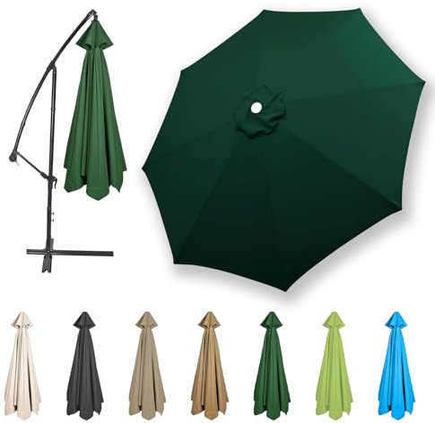 HonunGron Auvent De Remplacement pour Parasol 2,7m/3,0m/3,5m/4,0m, 6 Baleines/8 Baleines Toile De Parasol Déporté Remplacement Pour Cour,Jardin,Plage, Protection UV 50+ (Vert Foncé,4.0m / 8 Ribs)