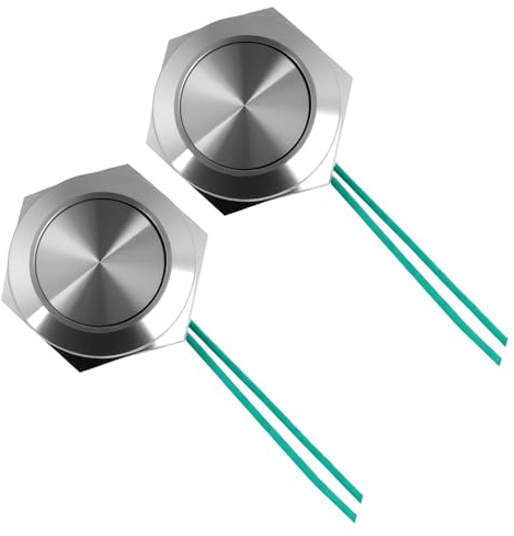 2 Stück Ultraflacher Edelstahl Drucktaster, rostfrei, IP67 wasserdicht, Einbau Durchmesser Ø 19 mm, für Außen- und Innenbereich, Lange Lebensdauer von Maschinen,Touch-Schalter drucktaster 12v(2)