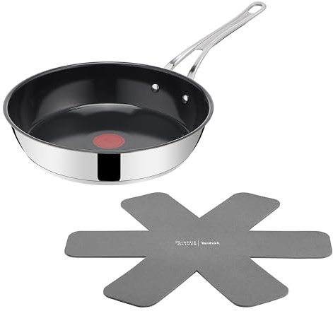 Tefal Jamie Oliver Classic Cook Bratpfanne 28 cm, inkl. Pfannenschoner, antihaftbeschichtete Keramikoberfläche, Thermo-Signal, für alle Herdarten, Edelstahl, H8819155