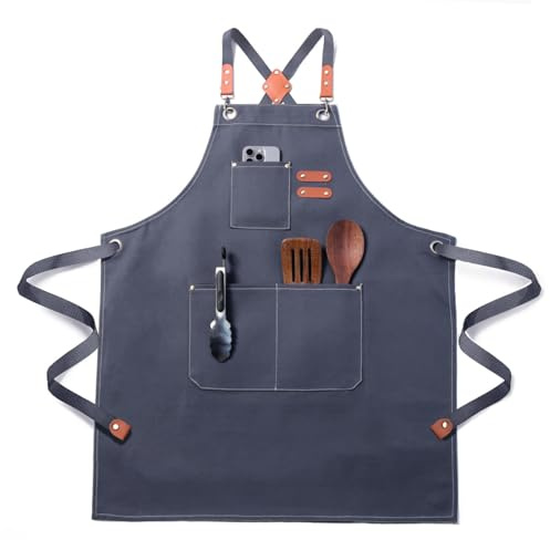 FortuWrap Kochschürze Damen aus Baumwolle, verstellbare Küchenschürze Herren aus Segeltuch mit Taschen, langlebige Schürze für Männer und Frauen zum Kochen Backen Grillen Küche