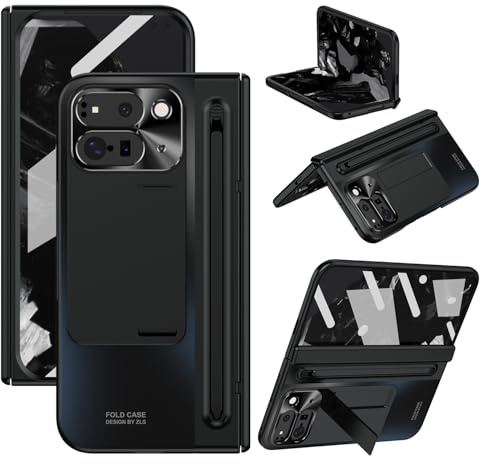 ZQYFCDZ Case for Google Pixel 10 Pro Fold - Hinge and Camera Protection, Integrated Screen Protector, All-in-One Stand, Stylus Slot, Fingerprint-Resistant PC Material – Black